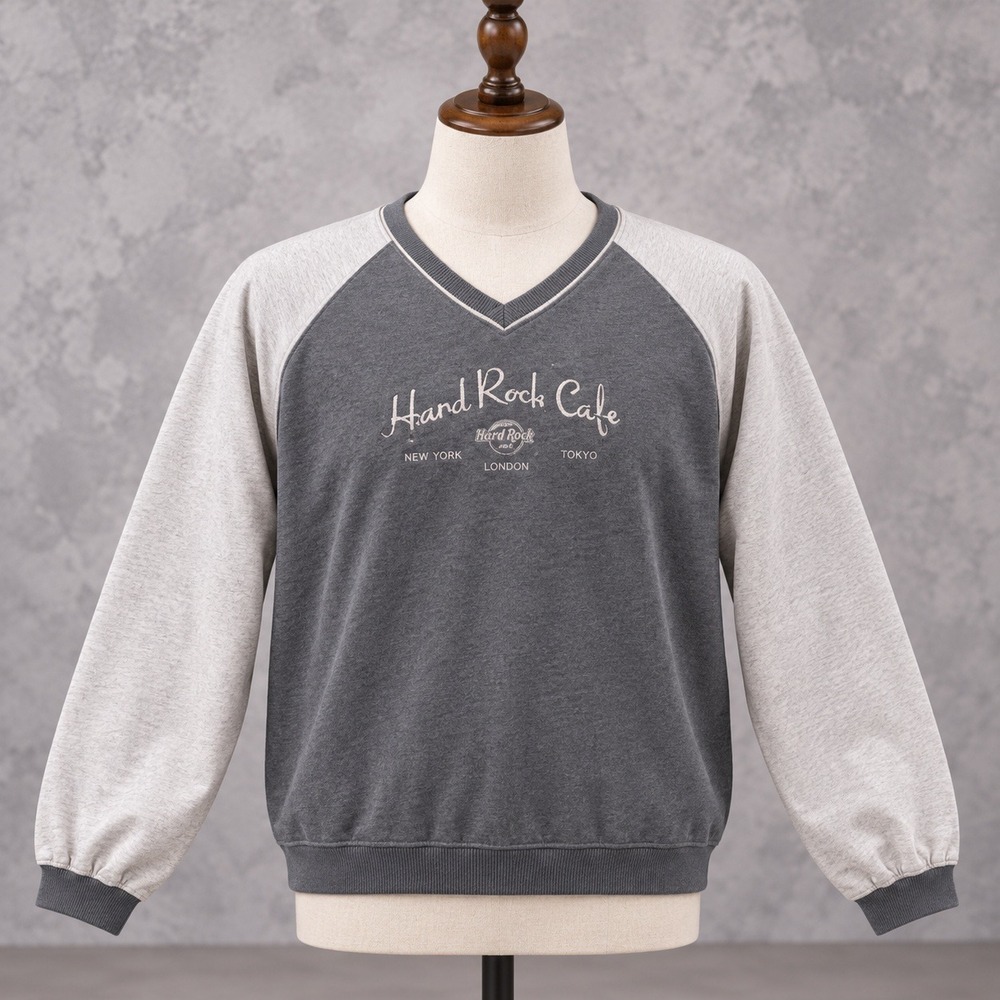 Hard Rock Cafe Sweatshirt Womens Large Gray Raglan V-Neck Fleece Pullover